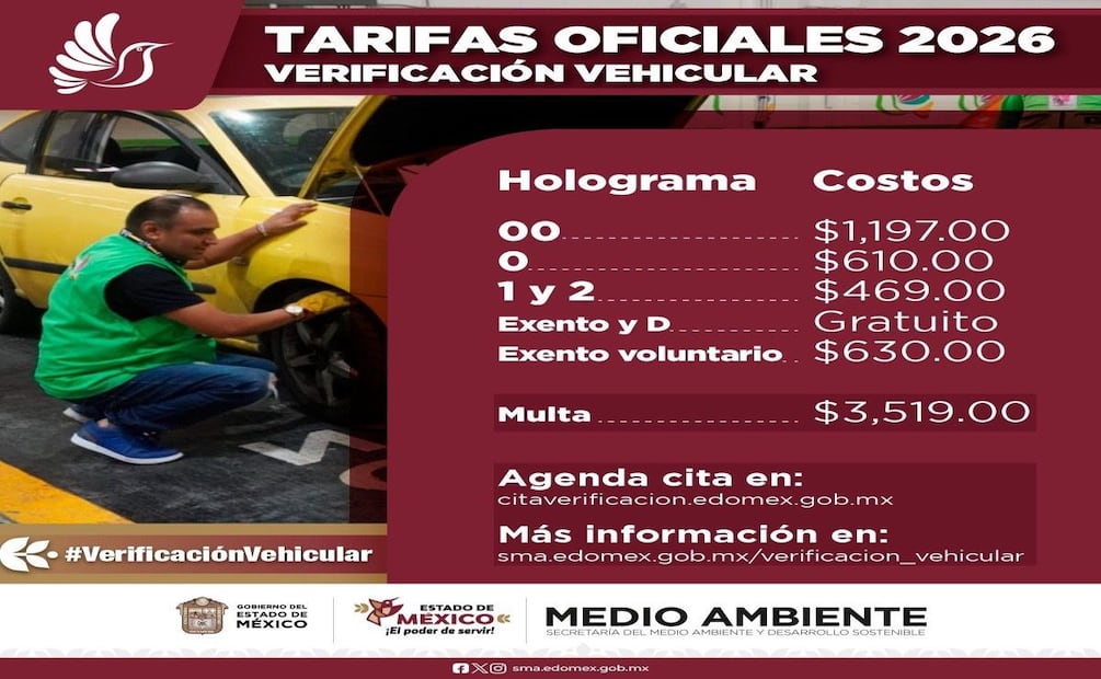 La verificación vehicular aumentó de precio luego de la actualización del valor de la UMA. Foto: Control de la Contaminación Atmosférica Edomex