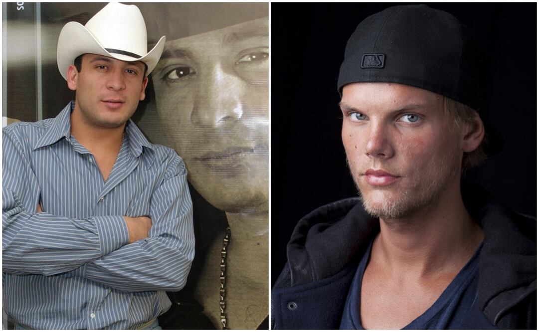 Valentín Elizalde (izq) y Avicii (der). Foto: EFE/Archivo/Armando Mota - Amy Sussman/Invision/AP, archivo