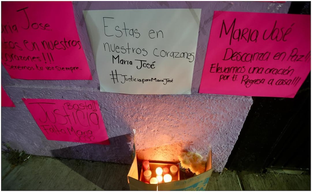 Con pancartas en el domicilio donde fue asesinada María José, vecinos piden justicia tras su feminicidio. Foto: Valente Rosas/EL UNIVERSAL