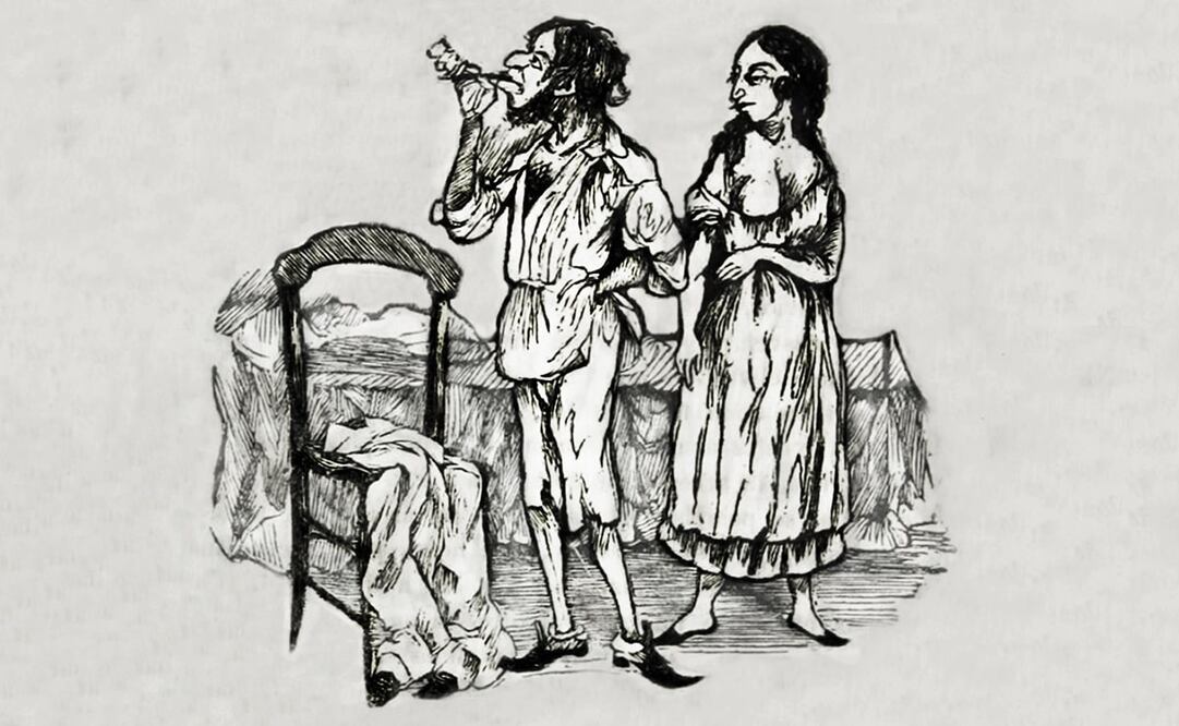 Caricatura de un matrimonio yucateco para el periódico “Don Bullebulle”, de 1847. Antes de la Ley de Divorcio de Felipe Carrillo Puerto, las parejas de Yucatán debían aguantar su unión conyugal fallida o enfrentar cargos por abandono de hogar. Foto: Gabriel V. Gaona/Wikimedia Commons.