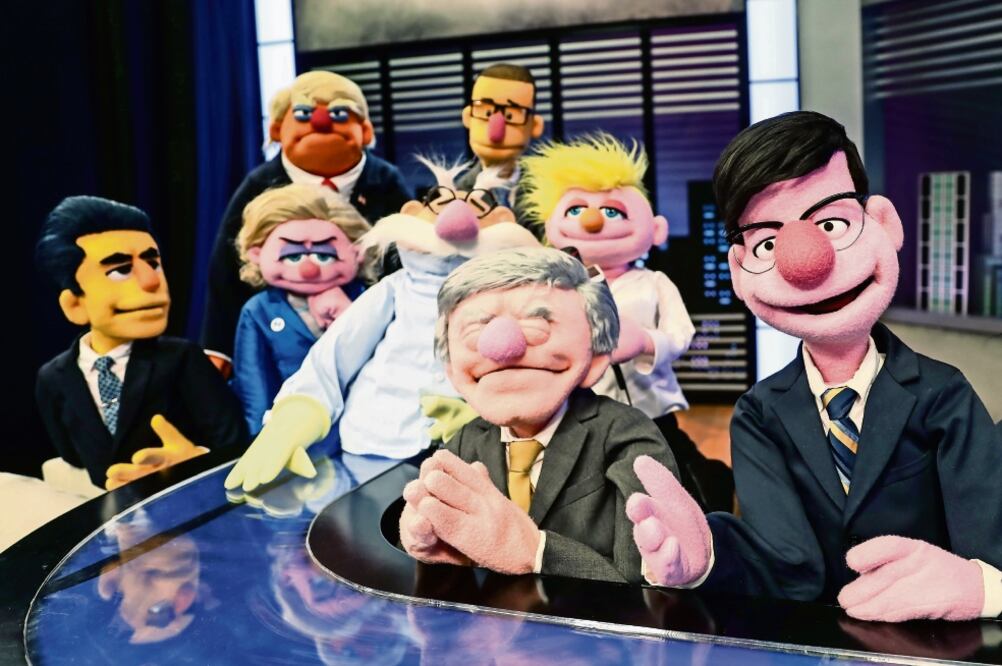 De Izquierda a derecha: Peina Neto, Donaldo Trumpudo, Hillary, Richy Panaya, profesor Slamovir, Zoé Lamasin, Pejítimo y Teddy Lanota. (FOTO: GERMÁN ESPINOSA. EL UNIVERSAL)