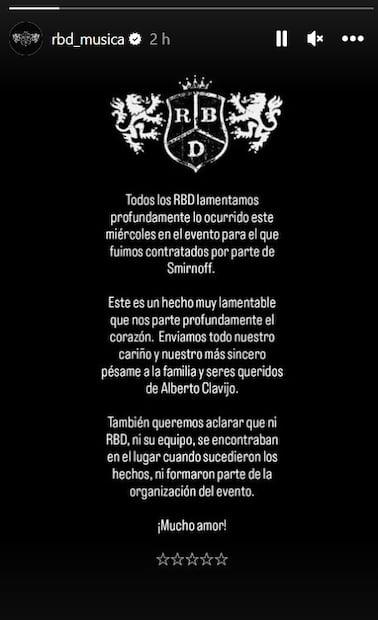 RBD comunicado- Alberto Clavijo. Foto: Vía Instagram.