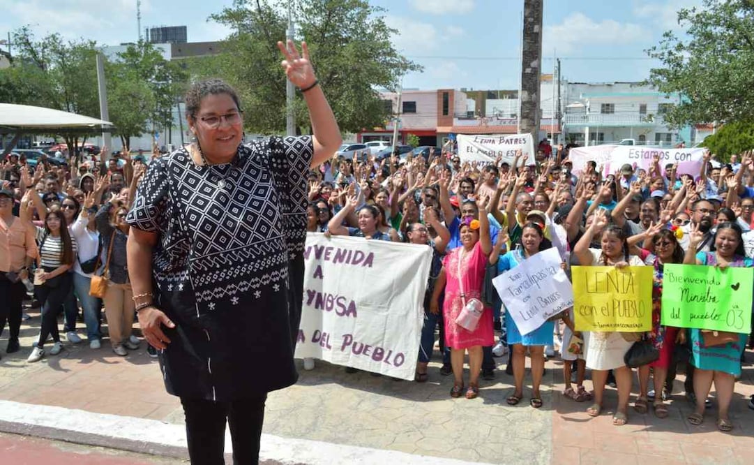 Lenia Batres Guadarrama en un evento de campaña en Reynosa, Tamaulipas, el 25 de mayo de 2025. Foto: Especial