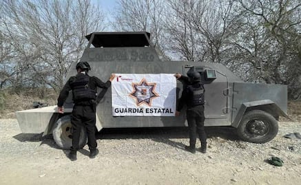 Guardia Estatal asegura dos vehículos “monstruos” en Tamaulipas; incauta también armas, ponchallantas y camionetas