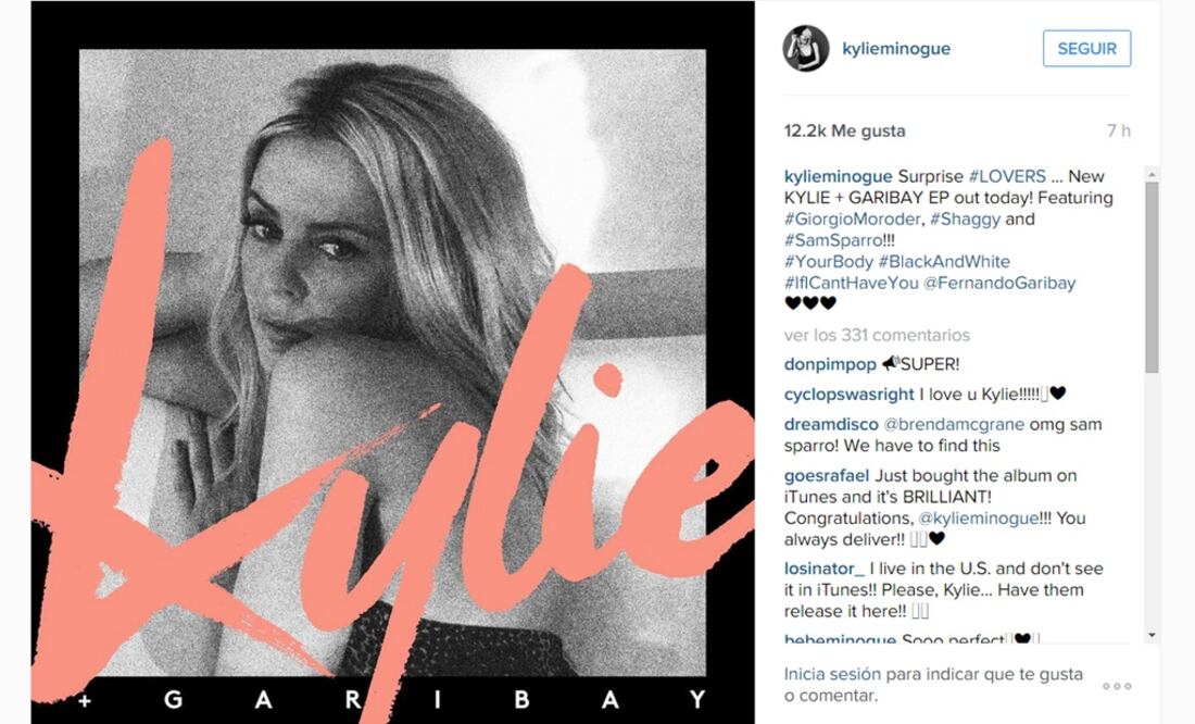 El EP se presenta con el videoclip de uno de los cortes "Black and white". FOTO: Instagram kylieminogue