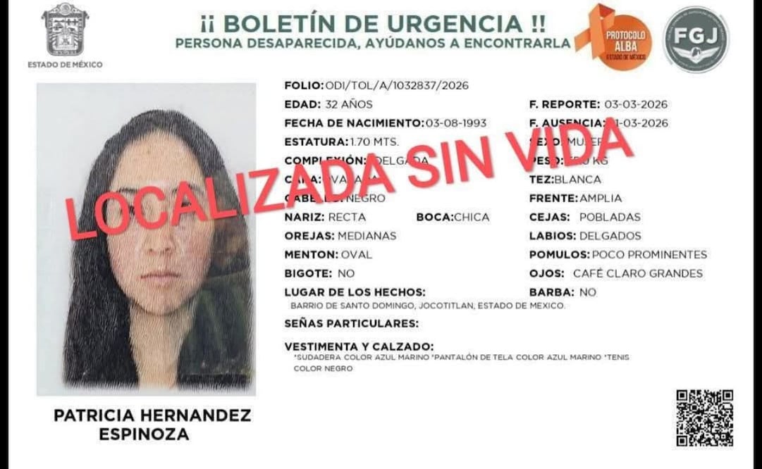 Localizan sin vida el cuerpo de Patricia en Jocotitlán, Edomex; presentaba marcas de violencia.
Foto: Especial.