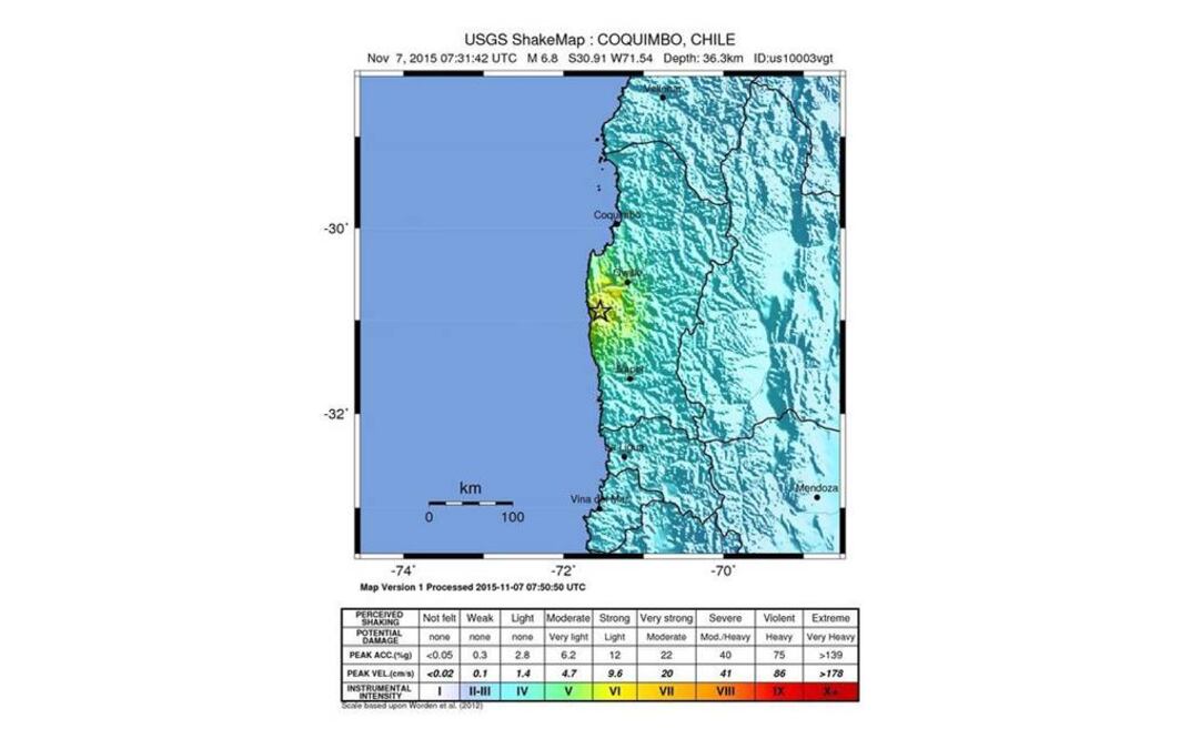 Mapa del epicentro del movimiento telúrico, de acuerdo con el Servicio Geológico de los Estados Unidos (EFE)