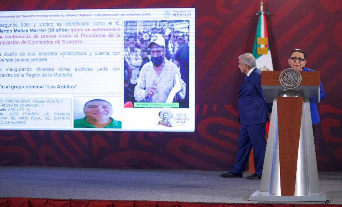 Rosa Icela Rodríguez informó que se tienen identificados y se investiga a Gilmar Jaír N y a Guillermo N, responsables de la movilización de ayer en Chilpancingo, Guerrero. Foto: Germán Espinoza