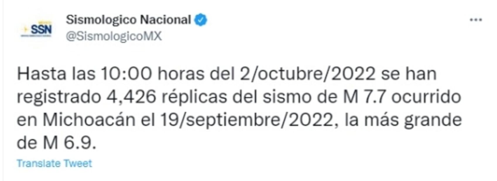 Se registran más de 4 mil réplicas del sismo del 19 de septiembre: SSN