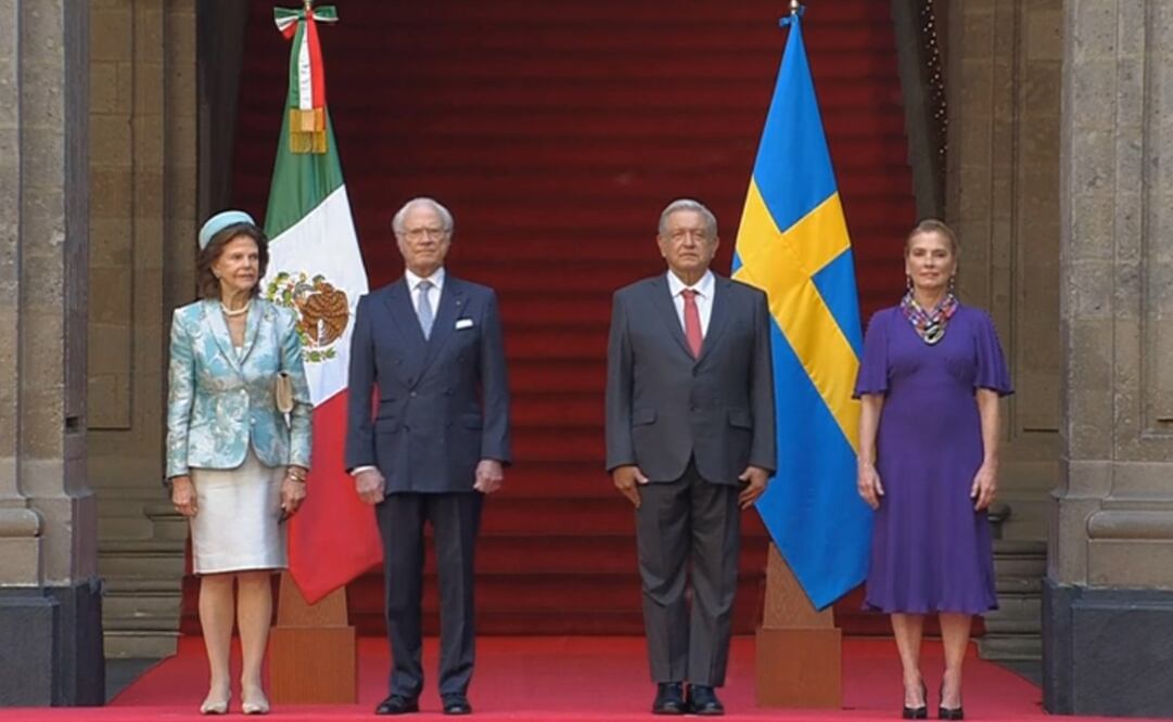 AMLO recibe en Palacio Nacional a los reyes de Suecia. Foto: Especial