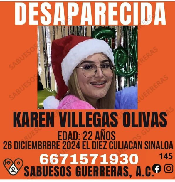 Karen Villegas Olivas de 22 años de edad desapareció en Culiacán. Foto: especial