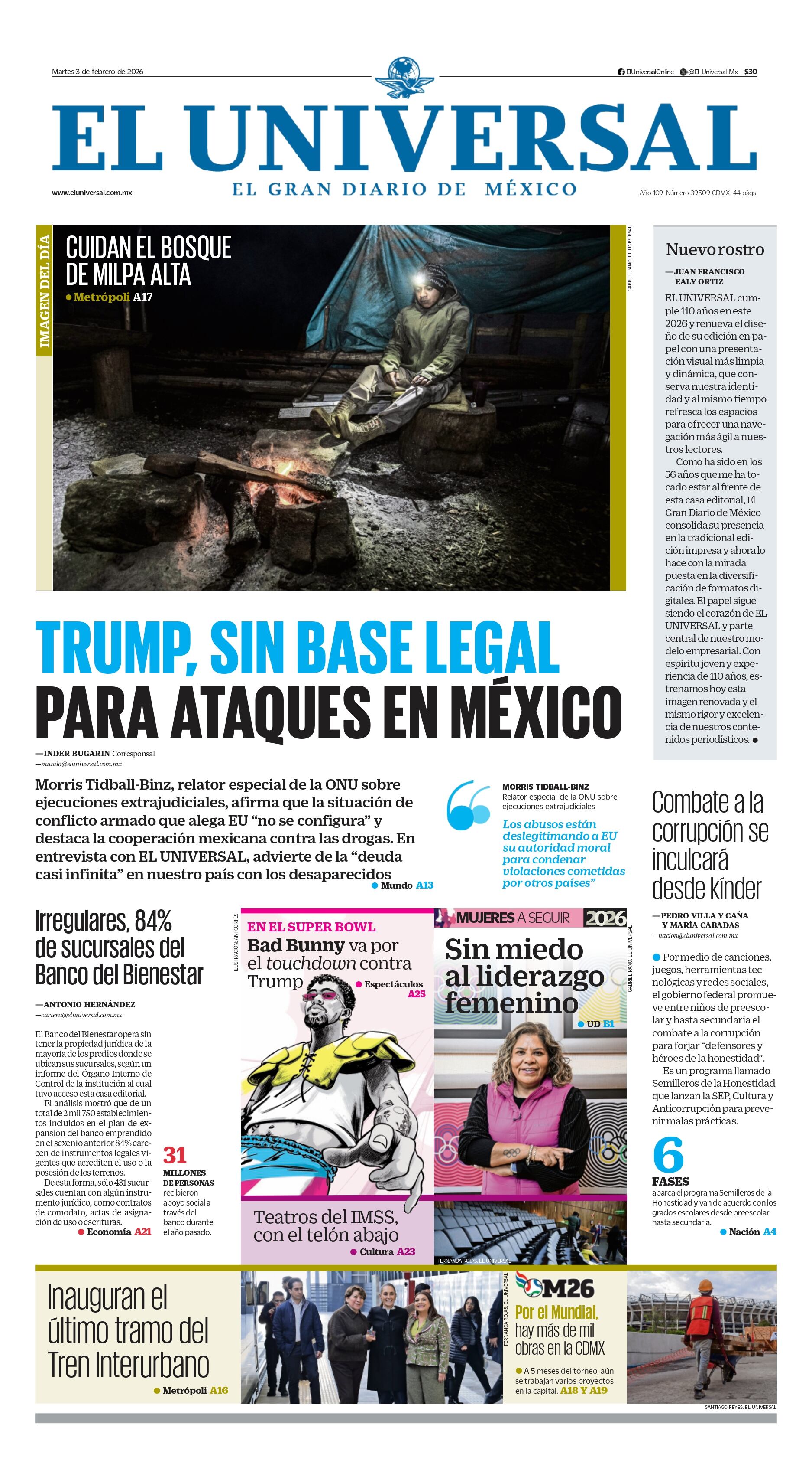 Portada impresa del 3 de febrero de 2026