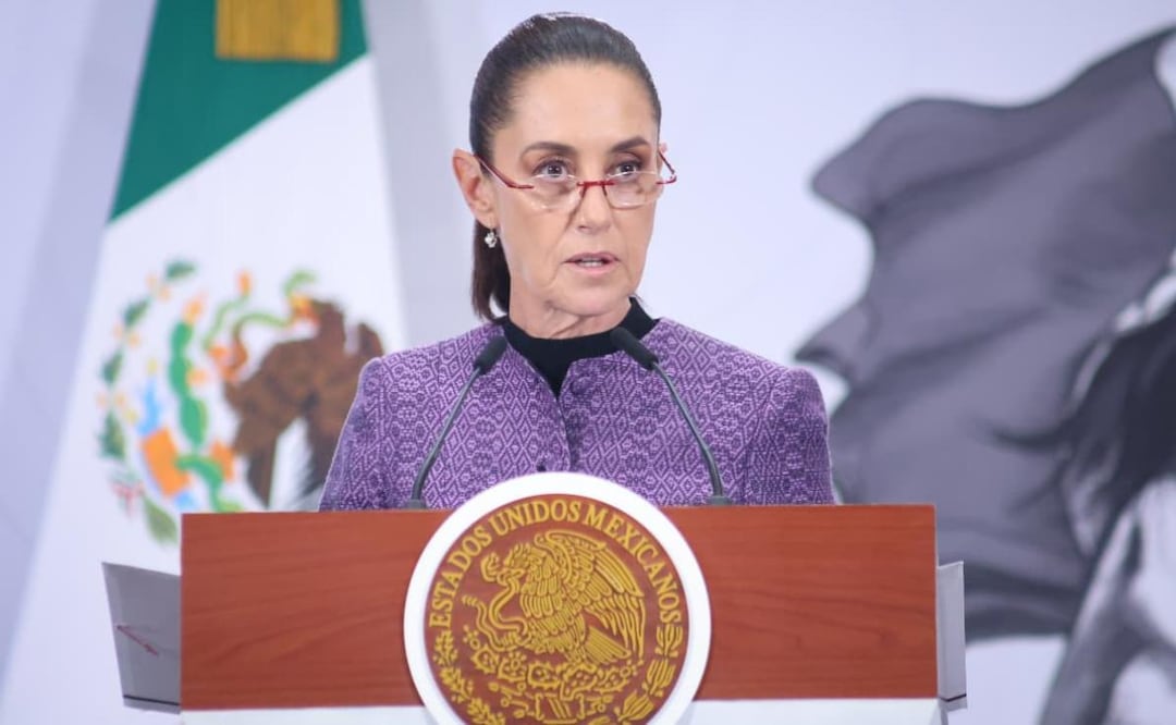 Presidenta Claudia Sheinbaum Pardo durante su conferencia de prensa de este 8 de abril desde Palacio Nacional (08/04/2026). Foto: Luis Camacho / EL UNIVERSAL