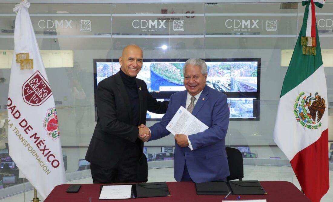 Canaco CDMX y C5 firman alianza para que el Gobierno capitalino pueda tener visibilidad de las videocámaras de vigilancia.
Foto: Especial.