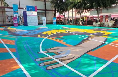 Se unen asociación civil, empresas y la MH para pintar cancha de usos múltiples 