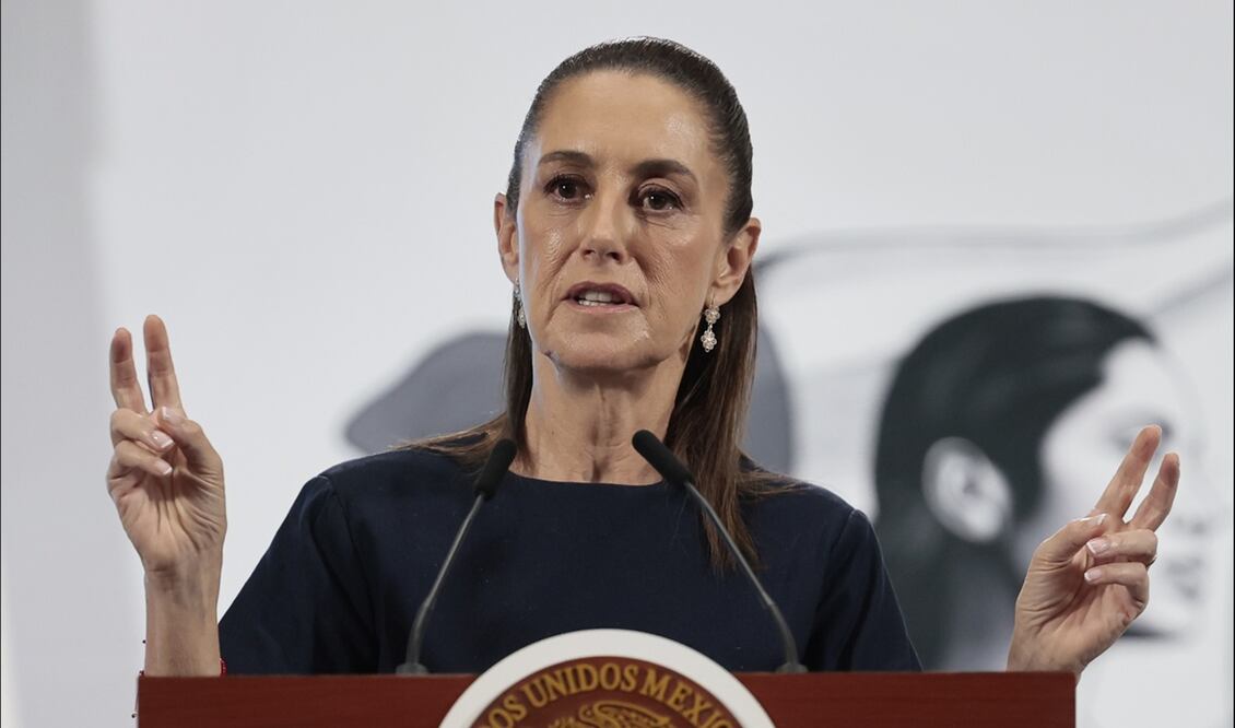 La presidenta Claudia Sheinbaum en la mañanera del 23 de mayo de 2025. Foto: EFE