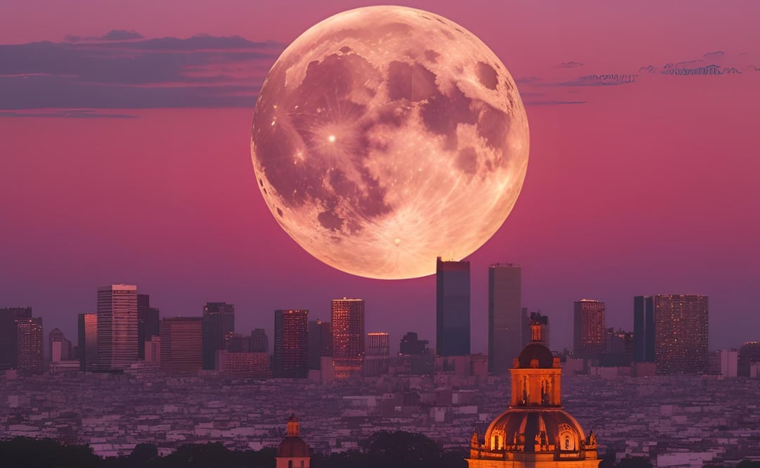 La Luna de Fresa iluminara el cielo este 11 de junio. Foto: Realizada con IA