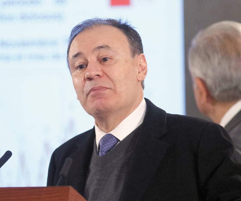 El secretario de Seguridad y Protección Ciudadana, Alfonso Durazo Montaño, presentó ayer un informe sobre la materia en Palacio Nacional. Foto: CARLOS MEJÍA. EL UNIVERSAL