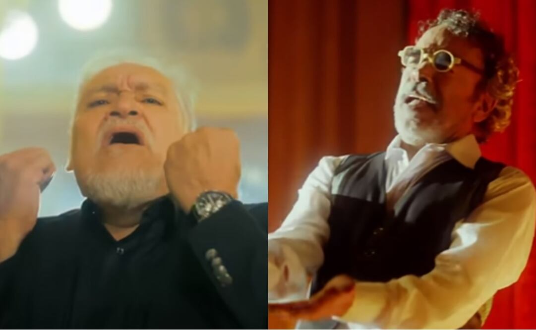Damián Alcázar y Joaquín Cosío dan vida a los cantantes Aleks Syntek y Pepe Aguilar. Capturas vía Youtube oficial.