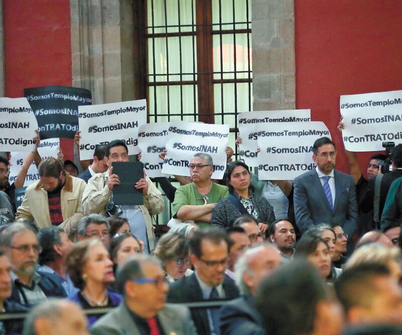 Manifestación de trabajadores del INAH en los 80 años de la institución, en 2019. ARCHIVO EL UNIVERSAL