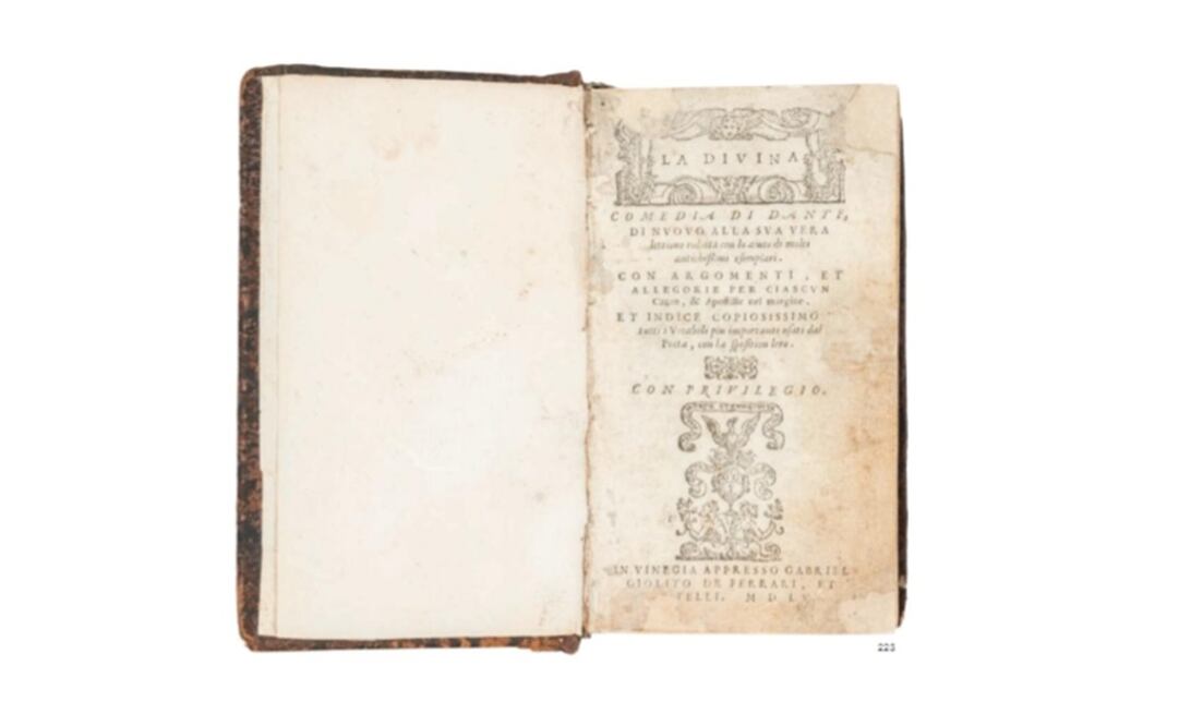 La edición de "La divina comedia", de Dante Alighieri, fue impresa en 1555. Foto: Captura catálogo Morton