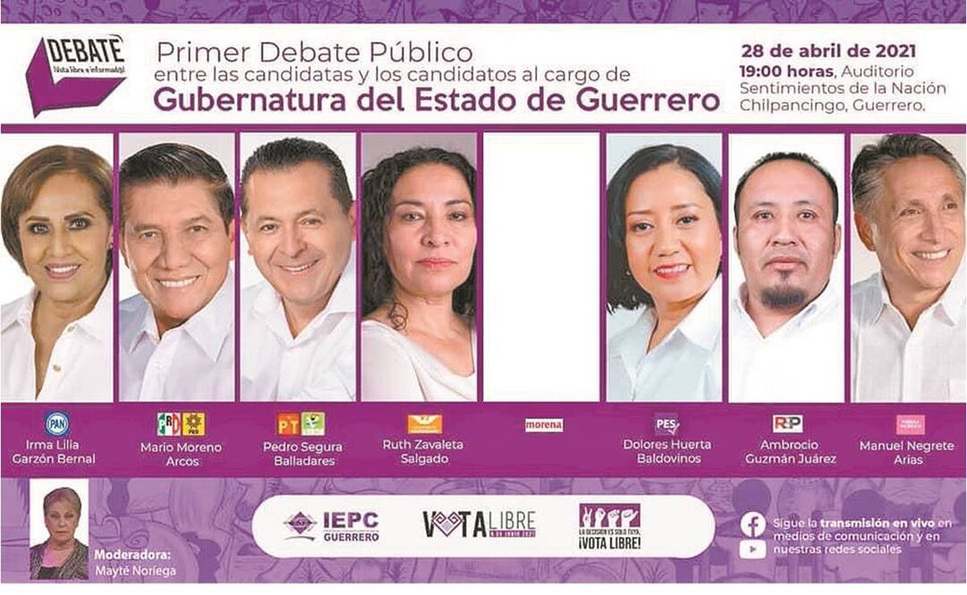 El instituto electoral de Guerrero difundió una imagen en la que aparecen sólo siete candidatos; el espacio blanco es de Morena. Foto: ESPECIAL