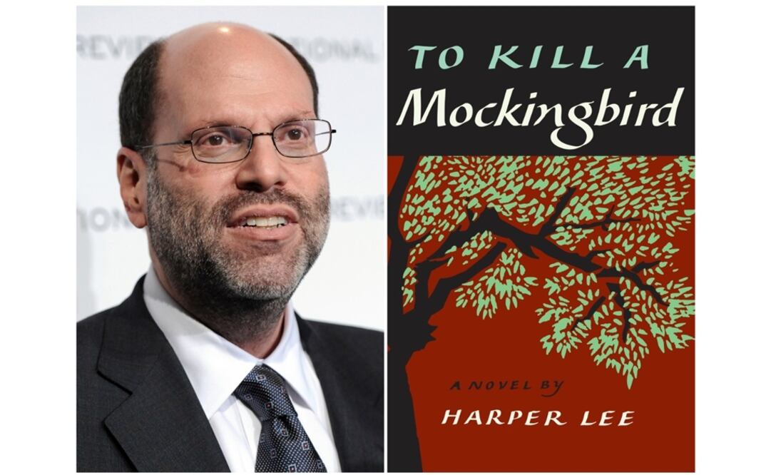 El productor de Broadway Scott Rudin y la portada del libro "Matar un ruiseñor", de Harper Lee. Foto: AP/Evan Agostini, archivo