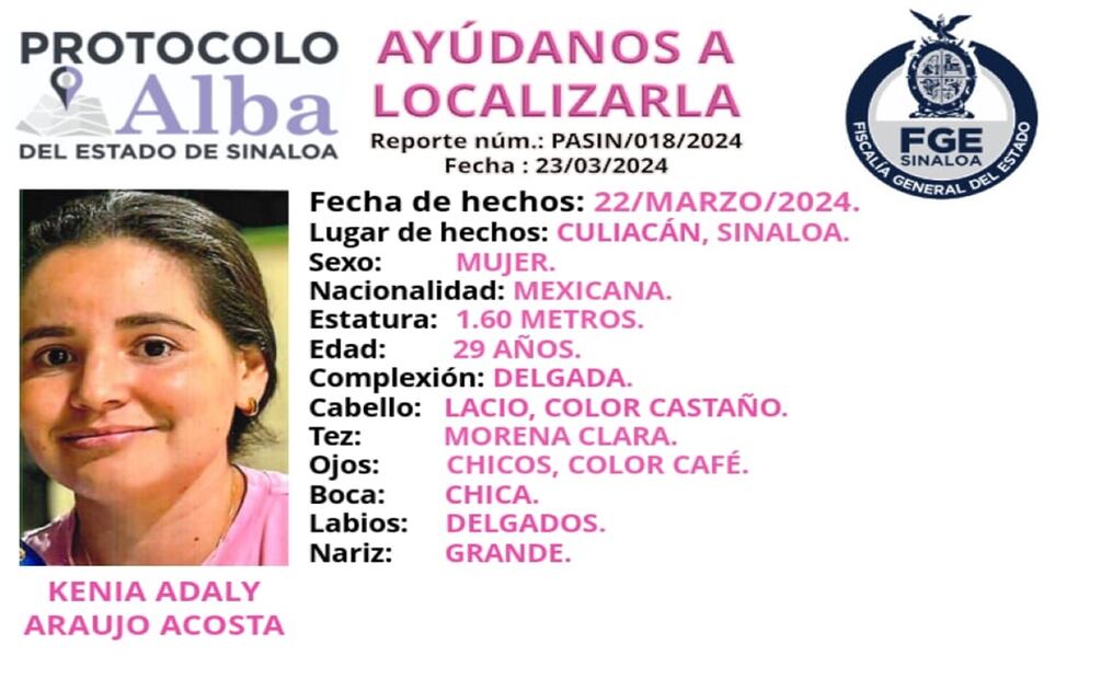 Kenia Araujo desaparecida. Foto: Especial
