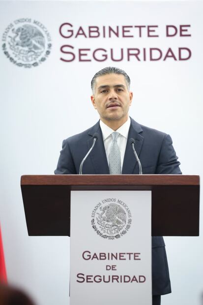 Omar García Harfuch, secretario de Seguridad y Protección Ciudadana, en conferencia de prensa este martes 28 de abril de 2026. Foto: Luis Camacho/ EL UNIVERSAL
