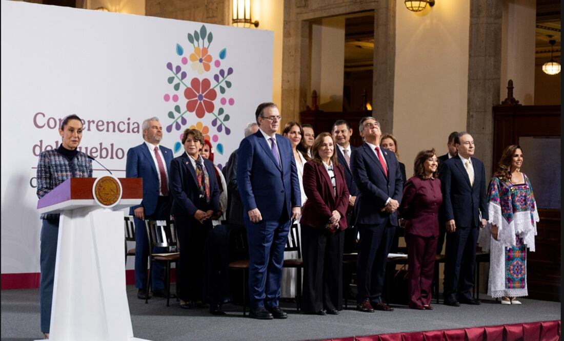 La presidenta Claudia Sheinbaum Pardo encabeza la conferencia mañanera del 26 de junio de 2025 en Palacio Nacional. Foto Hugo Salvador/EL UNIVERSAL