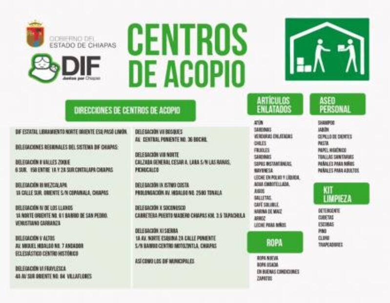 Entérate. Centros de acopio para afectados tras sismo