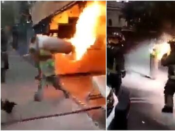 Bombero de CDMX carga tanque de gas en llamas para evitar explosión en restaurante de la Del Valle