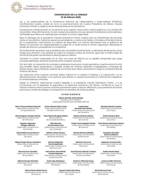 Comunicado Conago. Foto: Captura de pantalla