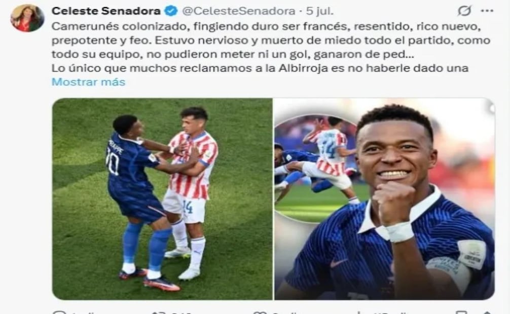 Publicación de Amarilla contra le jugador francés Mbappé. (08/07/26) Foto: EL TIEMPO
