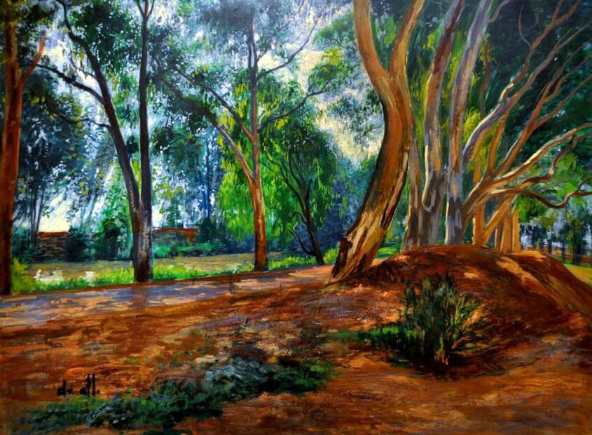 La obra “Paisaje Boscoso” del pintor , Gerardo Murillo “Dr. Atl”, en la exposición“ Horizontes. Pasión por el paisaje”/ Museo del Carmen, ciudad de México.  Foto:  EL UNIVERSAL/Especial.