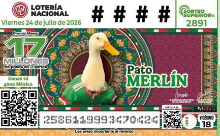 Pato "Merlín" ya tiene su billete de la Lotería Nacional; homenaje representa un "cachito" de la cultura mexicana