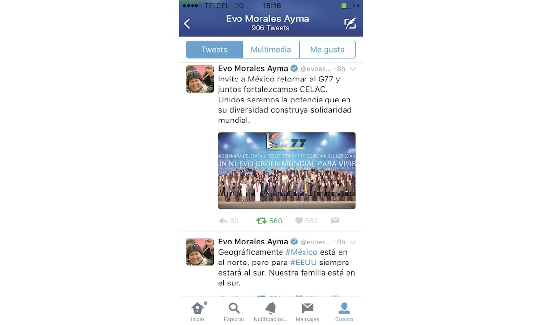 El presidente de Bolivia escribió en su cuenta de Twitter que “México está en el norte, pero para EU siempre estará al sur”. (TOMADA DE TWITTER)