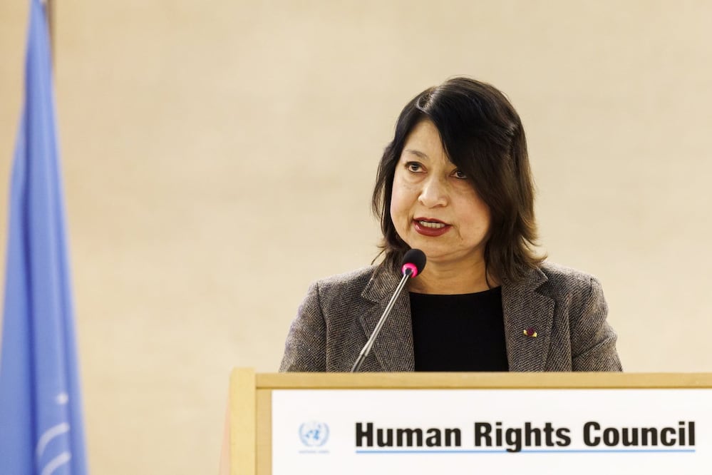 La ministra de Relaciones Exteriores de Perú, Ana Cecilia Gervasi, en la sede europea de las Naciones Unidas en Ginebra. Foto: EFE