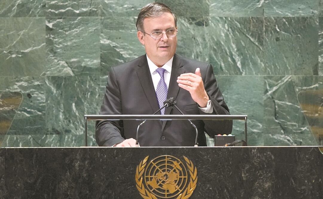 El canciller de México, Marcelo Ebrard, se dirigió ayer ala Asamblea General de las Naciones Unidas. Foto: Mary Altaffer. AP