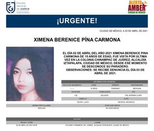 Buscan a Ximena Berenice, de 15 años, desaparecida en Iztapalapa