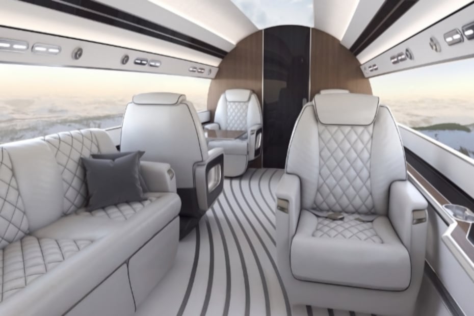 Las pantallas interiores del Phantom 3500 sustituyen las ventanas y muestran el exterior en tiempo real. Foto: Instagram @otto.aerospace