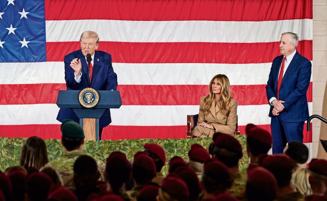 El presidente estadounidense Donald Trump elogió ayer, en Fort Bragg, a los integrantes de las fuerzas especiales que capturaron a Nicolás Maduro. Foto: Matt Ramey / AP