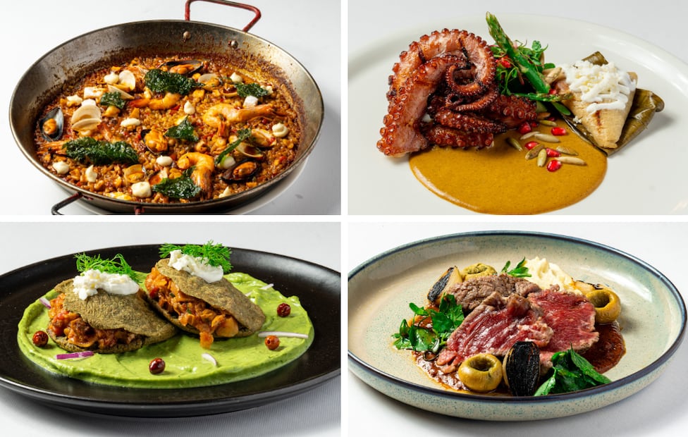 La fusión entre la tradición española de Grupo Castellano y la técnica mexicana del chef Carlos Gaytán se refleja en paellas, moles y maíz criollo. Fotos: Cortesía Grupo Castellano.