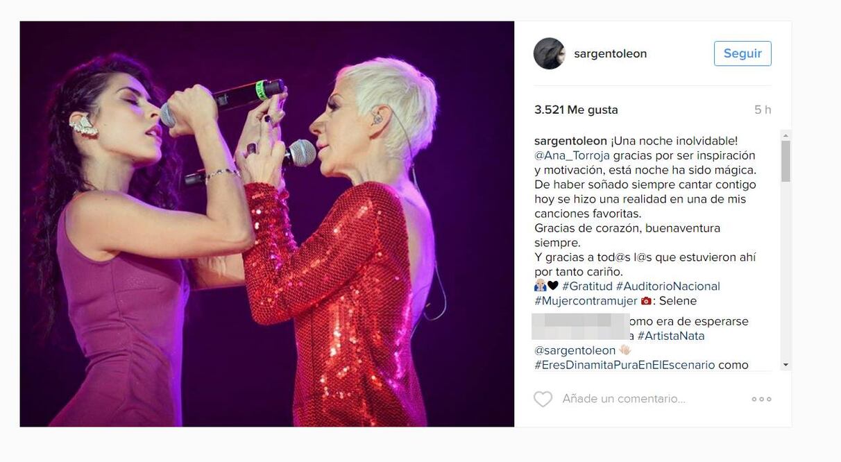La cantante María León agradeció a la española en sus redes sociales (Instagram de María León)