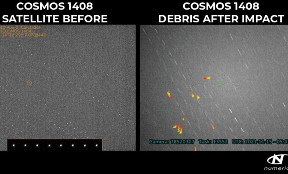 Desechos espaciales de la prueba rusa captados por un telescopio. Foto: Europa Press