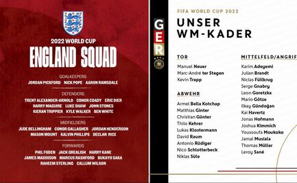 Las selecciones campeonas del mundo Inglaterra y Alemania presentaron las listas de convocados para la Qatar 2022