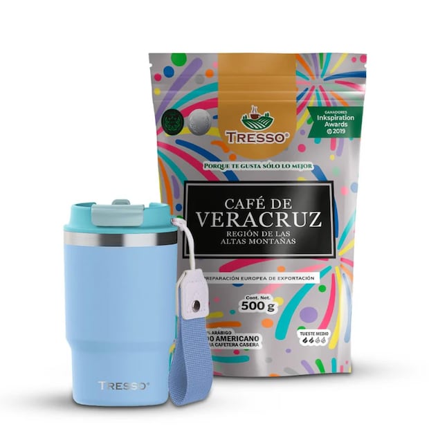 Kit de café con termo de viaje. Foto: Tresso