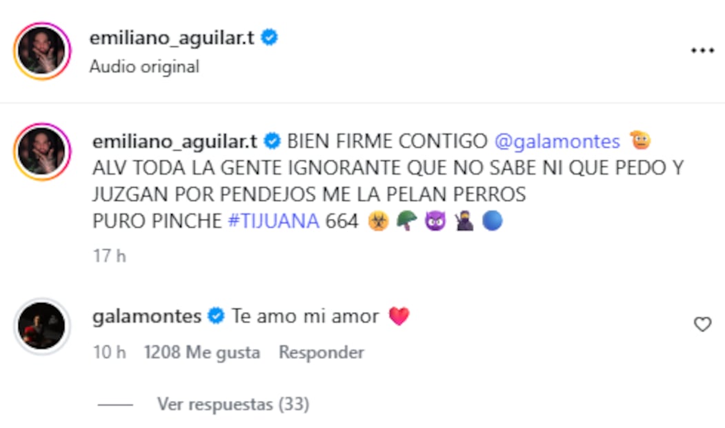 Emiliano Aguilar sale a la defensa de Gala Montes en redes sociales.