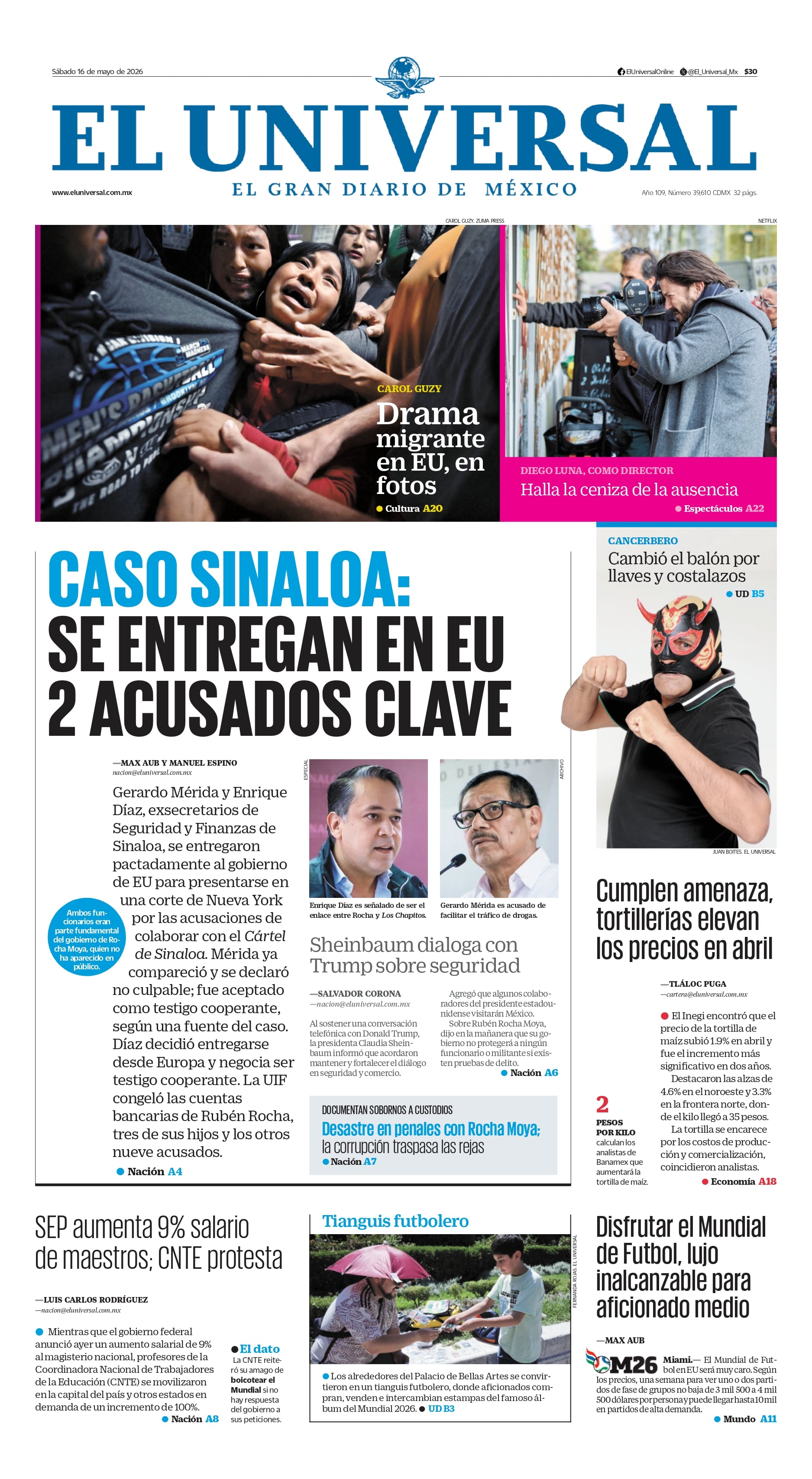 Portada impresa del 16 de mayo de 2026