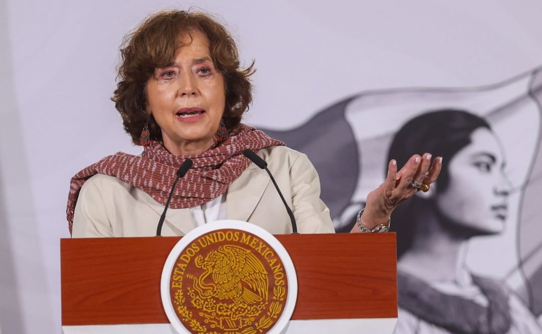 La secretaria Rosaura Ruiz en la “Mañanera del Pueblo” del 25 de mayo de 2026 en Palacio Nacional. Foto: Moisés Pablo/ Cuartoscuro